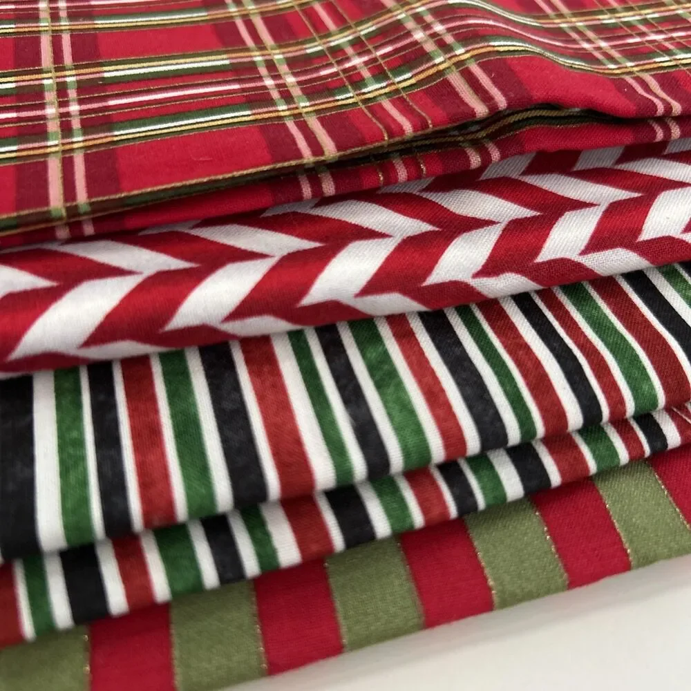 Cotton Quilting Fabric Bundle Christmas Holiday Plaid Stripes Lot 4 Pieces